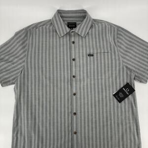 Brixton Charter Shirt Men Medium Gray Stripe Short Sleeve Button Up Woven Surf